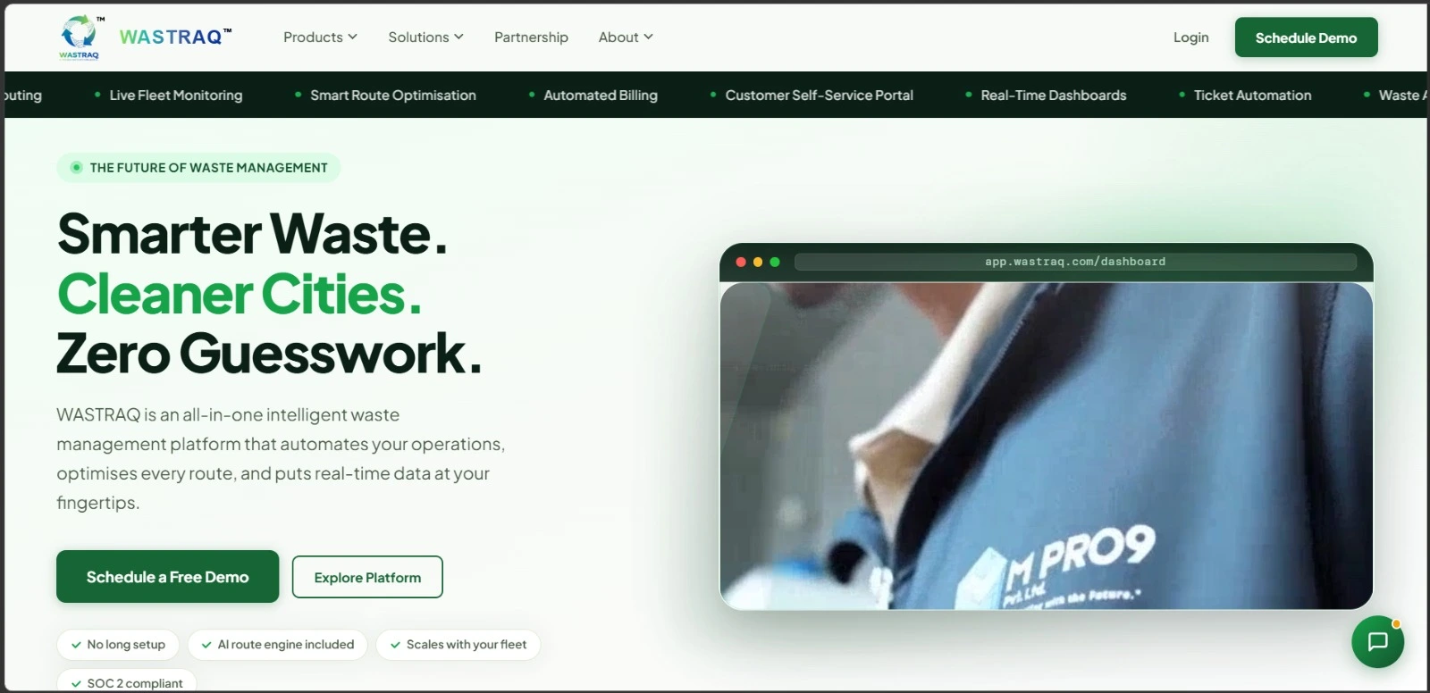 Wastraq waste management platform dashboard preview